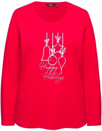 Ulla Popken Metallic Graphic Holiday Tee Salsa Red - T-shirts estampadas para mulher - 