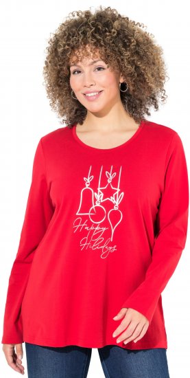 Ulla Popken Metallic Graphic Holiday Tee Salsa Red - T-shirts estampadas para mulher - 
