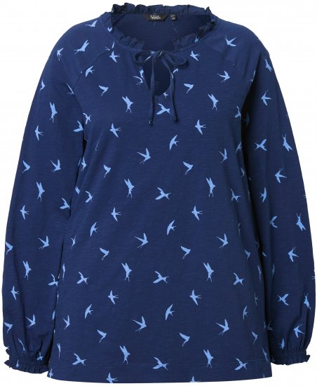 Ulla Popken Swallow Print Long Sleeve Tee Ink Blue - T-shirts estampadas para mulher - 