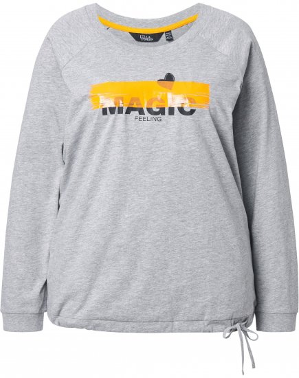 Ulla Popken Magic Feeling Long Sleeve Graphic Tee Light Grey Melange - T-shirts estampadas para mulher - 
