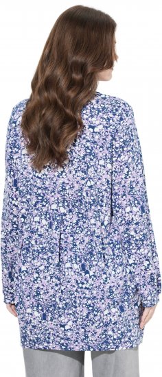 Ulla Popken Allover Printed Pleated Long Sleeve Tee Dark Blue - T-shirts estampadas para mulher - 
