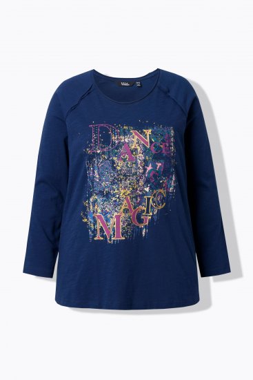 Ulla Popken Inverted Seam Long Sleeve Graphic Tee Ink Blue - T-shirts - 