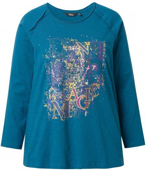 Ulla Popken Inverted Seam Long Sleeve Graphic Tee Teal - T-shirts estampadas para mulher - 