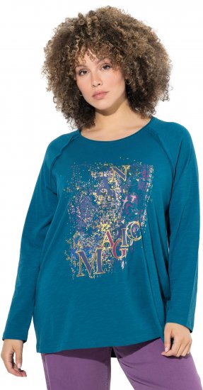 Ulla Popken Inverted Seam Long Sleeve Graphic Tee Teal - T-shirts estampadas para mulher - 