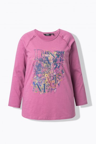 Ulla Popken Inverted Seam Long Sleeve Graphic Tee Dark Rose - T-shirts estampadas para mulher - 