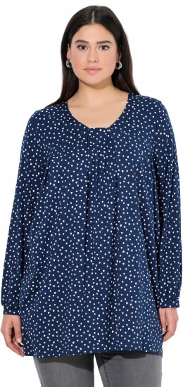 Ulla Popken Pleated Confetti Print Long Sleeve Tee Ink Blue - T-shirts estampadas para mulher - 
