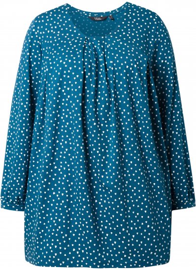 Ulla Popken Pleated Confetti Print Long Sleeve Tee Teal - T-shirts estampadas para mulher - 