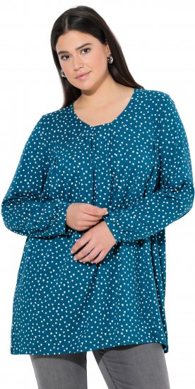 Ulla Popken Pleated Confetti Print Long Sleeve Tee Teal - T-shirts estampadas para mulher - 