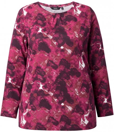 Ulla Popken Abstract Print Long Sleeve Tee Dark Ruby - T-shirts estampadas para mulher - 