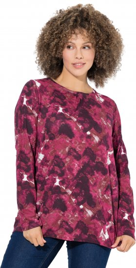 Ulla Popken Abstract Print Long Sleeve Tee Dark Ruby - T-shirts estampadas para mulher - 