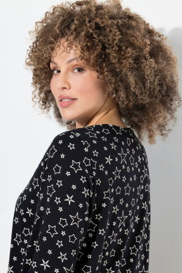 Ulla Popken Allover Printed Long Sleeve Tee Black - T-shirts estampadas para mulher - T-shirts Estampadas para Mulher