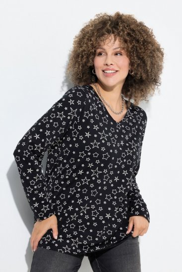 Ulla Popken Allover Printed Long Sleeve Tee Black - T-shirts estampadas para mulher - T-shirts Estampadas para Mulher