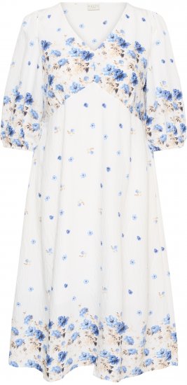 Kaffe Curve Rosa Midi Dress Blue Tones Border Flower - Vestidos - 