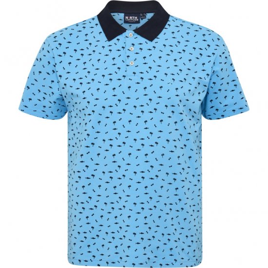 North Latitude Polo Pique Printed Turquoise - Pólos - Pólos Tamanhos Grandes Homem