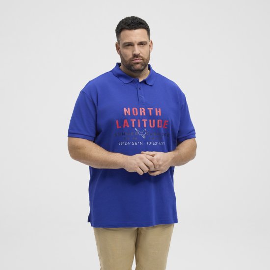 North Latitude Polo Pique Print Short Sleeve Cobalt Blue - Pólos - Pólos Tamanhos Grandes Homem