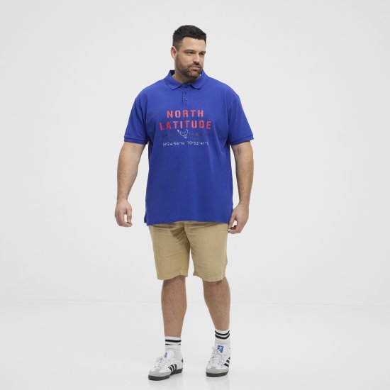 North Latitude Polo Pique Print Short Sleeve Cobalt Blue - Pólos - Pólos Tamanhos Grandes Homem