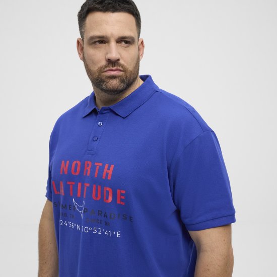 North Latitude Polo Pique Print Short Sleeve Cobalt Blue - Pólos - Pólos Tamanhos Grandes Homem