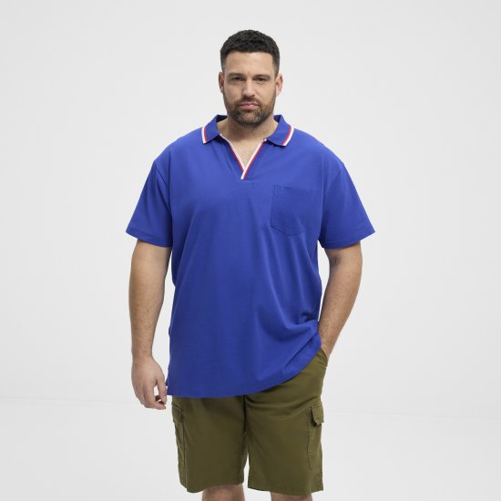 North Latitude Polo Pique V-Neck Blue - Pólos - Pólos Tamanhos Grandes Homem