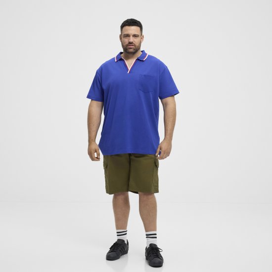 North Latitude Polo Pique V-Neck Blue - Pólos - Pólos Tamanhos Grandes Homem