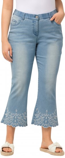Ulla Popken Cropped Flared Eyelet Jeans Light Blue - Jeans & Calças Femininas em Tamanhos Grandes – Plus Size - 