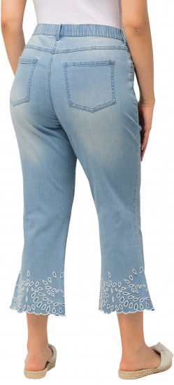 Ulla Popken Cropped Flared Eyelet Jeans Light Blue - Jeans & Calças Femininas em Tamanhos Grandes – Plus Size - 