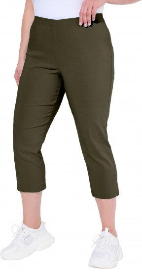 Ulla Popken Stretch Basic Bengaline Capri Pants Forest Forest Green - Jeans & Calças Femininas em Tamanhos Grandes – Plus Size - 