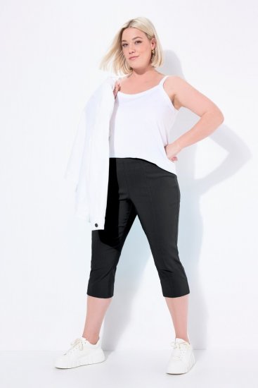 Ulla Popken Bengaline Elastic Waist Stretch Capri Pants Black - Calças de tecido - Calças Largas Femininas Plus Size