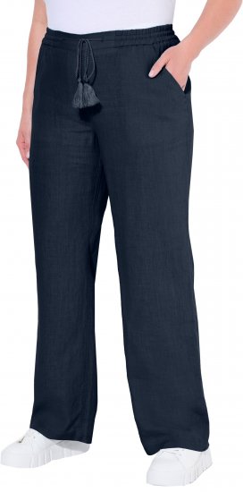 Ulla Popken Drawstring Elastic Waist Mary Fit Linen Pants Navy - Jeans & Calças Femininas em Tamanhos Grandes – Plus Size - 