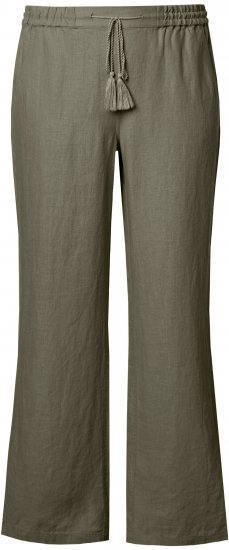 Ulla Popken Drawstring Elastic Waist Mary Fit Linen Pants Loden Green - Jeans & Calças Femininas em Tamanhos Grandes – Plus Size - 