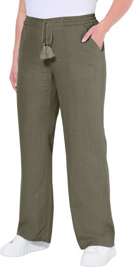 Ulla Popken Drawstring Elastic Waist Mary Fit Linen Pants Loden Green - Jeans & Calças Femininas em Tamanhos Grandes – Plus Size - 