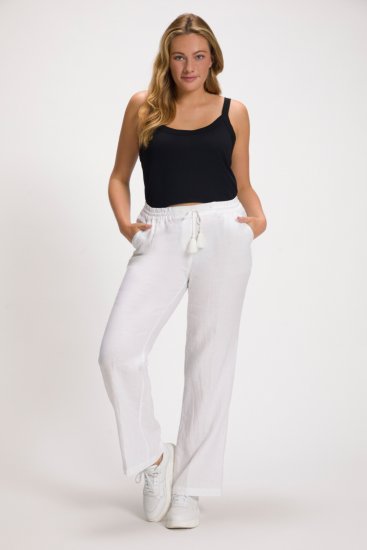 Ulla Popken Drawstring Elastic Waist Mary Fit Linen Pants Snow White - Jeans & Calças Femininas em Tamanhos Grandes – Plus Size - 