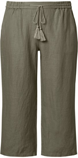 Ulla Popken Cool Linen Elastic Waist Capri Pants Loden Green - Jeans & Calças Femininas em Tamanhos Grandes – Plus Size - 