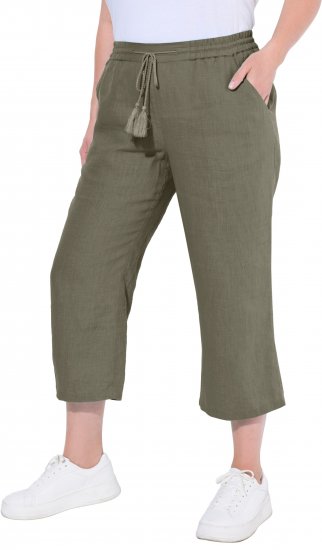 Ulla Popken Cool Linen Elastic Waist Capri Pants Loden Green - Jeans & Calças Femininas em Tamanhos Grandes – Plus Size - 