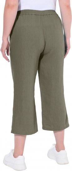 Ulla Popken Cool Linen Elastic Waist Capri Pants Loden Green - Jeans & Calças Femininas em Tamanhos Grandes – Plus Size - 