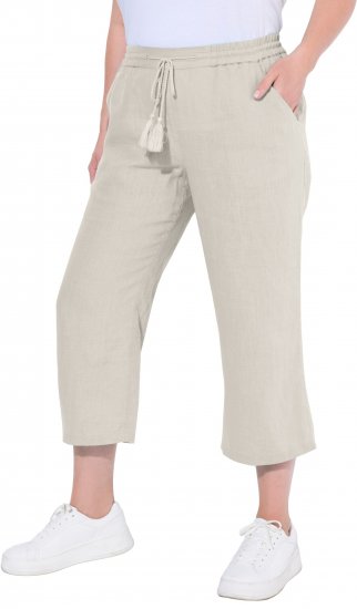 Ulla Popken Cool Linen Elastic Waist Capri Pants Brown - Jeans & Calças Femininas em Tamanhos Grandes – Plus Size - 