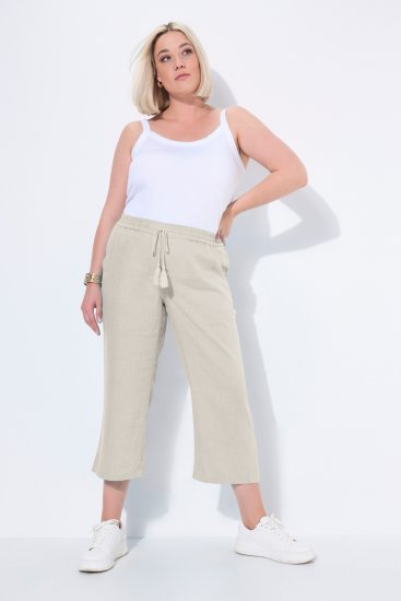 Ulla Popken Cool Linen Elastic Waist Capri Pants Brown - Jeans & Calças Femininas em Tamanhos Grandes – Plus Size - 