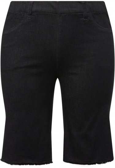 Ulla Popken Frayed Hemline Elastic Waistband Bermuda Shorts Black - Jeans & Calças Femininas em Tamanhos Grandes – Plus Size - 