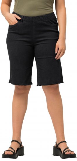 Ulla Popken Frayed Hemline Elastic Waistband Bermuda Shorts Black - Jeans & Calças Femininas em Tamanhos Grandes – Plus Size - 