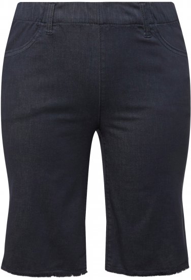 Ulla Popken Frayed Hemline Elastic Waistband Bermuda Shorts Navy - Jeans & Calças Femininas em Tamanhos Grandes – Plus Size - 