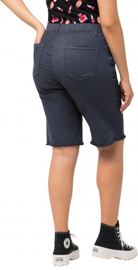 Ulla Popken Frayed Hemline Elastic Waistband Bermuda Shorts Navy - Jeans & Calças Femininas em Tamanhos Grandes – Plus Size - 
