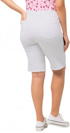 Ulla Popken Frayed Hemline Elastic Waistband Bermuda Shorts Snow White - Jeans & Calças Femininas em Tamanhos Grandes – Plus Size - 