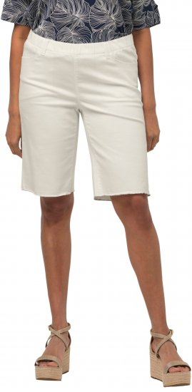 Ulla Popken Frayed Hemline Elastic Waistband Bermuda Shorts White - Jeans & Calças Femininas em Tamanhos Grandes – Plus Size - 