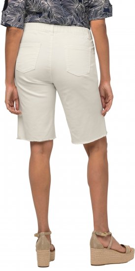 Ulla Popken Frayed Hemline Elastic Waistband Bermuda Shorts White - Jeans & Calças Femininas em Tamanhos Grandes – Plus Size - 