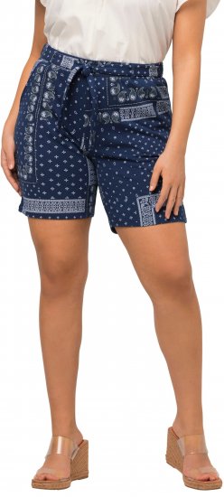 Ulla Popken Paisley Pull On Shorts Blue - Jeans & Calças Femininas em Tamanhos Grandes – Plus Size - 