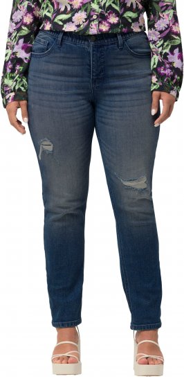 Ulla Popken Sammy Destroy 5 Pocket Jeans Blue Denim - Jeans & Calças Femininas em Tamanhos Grandes – Plus Size - 