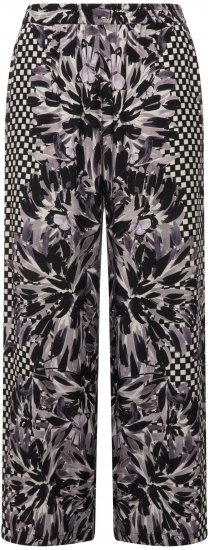 Ulla Popken Checkered Floral Elastic Waist Palazzo Paints Black - Jeans & Calças Femininas em Tamanhos Grandes – Plus Size - 