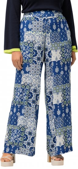 Ulla Popken Paisley Straight Leg Pull On Pants Blue - Jeans & Calças Femininas em Tamanhos Grandes – Plus Size - 