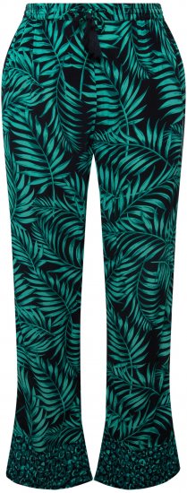 Ulla Popken Palm Leaf Print Elastic Waist Pants Navy - Jeans & Calças Femininas em Tamanhos Grandes – Plus Size - 