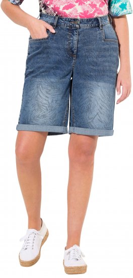 Ulla Popken Palm Print Denim Bermuda Shorts Blue Denim - Jeans & Calças Femininas em Tamanhos Grandes – Plus Size - 