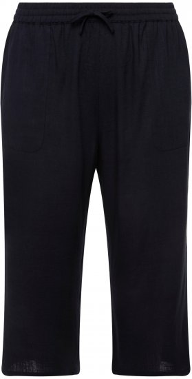 Ulla Popken Cropped Linen Blend Elastic Waist Pants Navy - Jeans & Calças Femininas em Tamanhos Grandes – Plus Size - 